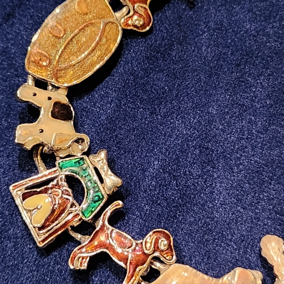 Vintage Gold and Red Enamel Charm Bracelet - Picture 3 of 7